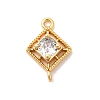 Brass Pave Clear Cubic Zirconia Rhombus Connector Charms X-KK-P340-43G-1