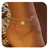 Brass Double Heart Link Flat Round Initial Charm Anklets for Women FS-WGA84B7-11-1