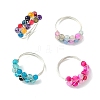 Copper Wire Wrapped Dyed & Heated Natural Agate Round Bead Finger Rings RJEW-JR01035-3
