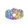 Ion Plating(IP) Rainbow Color 304 Stainless Steel Heart Crown Open Cuff Ring for Women RJEW-S405-259M-2