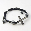 Fashion Alloy Rhinestone Cross Link Braided Bracelets BJEW-G131-4-1