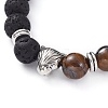 Natural Lava Rock & Tiger Eye Beads Adjustable Braided Bracelets BJEW-JB04987-07-3