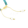 Adjustable Synthetic Turquoise & Natural Shell & Brass Braided Beaded Bracelet with Charms for Women BJEW-O187-08-3