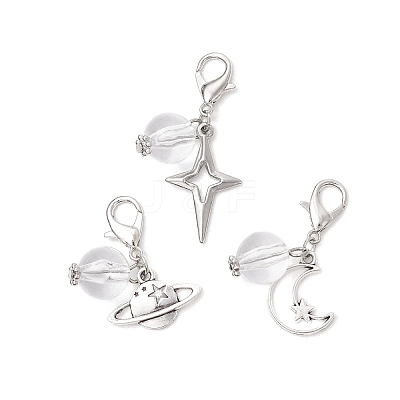 Clear Acrylic & Alloy Star & Moon & Planet Pendant Decorations HJEW-JM03051-1