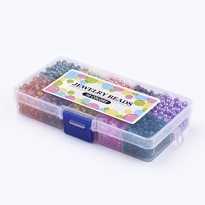 Mixed Baking Paint Crackle Glass & Glass Pearl Bead Sets HY-X0009-4mm-12-1