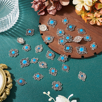 Tibetan Style Alloy with Resin Imitation Turquoise Connector Charms FIND-TAC0035-47AS-05-1