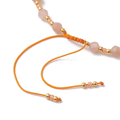 Adjustable Natural Sunstone & Glass Braided Bead Bracelet BJEW-JB10137-03-1