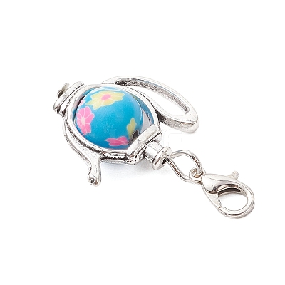 Teapot Handmade Polymer Clay & Tibetan Style Alloy Pendant Decorations HJEW-JM03544-1