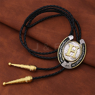 Cowboy Western Alloy Horseshoes & Letter Pendant Bolo Tie Necklaces NJEW-WH20014-02H-1