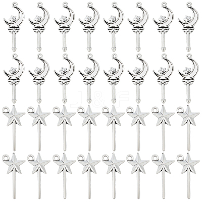 80Pcs 2 Styles Tibetan Style Alloy Magic Wand Pendants TIBEP-SC0003-33-1