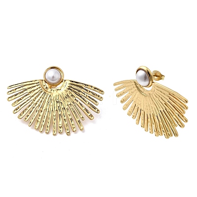 201 Stainless Steel ABS Plastic Pearl Stud Earrings EJEW-Z151-13G-08-1