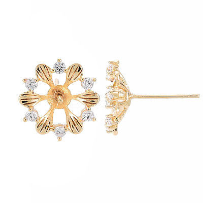 Brass Micro Pave Clear Cubic Zirconia Stud Earring Findings KK-S364-055-1