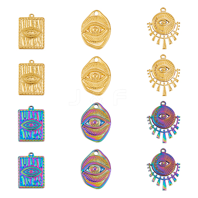 12Pcs 6 Styles 304 Stainless Steel Pendant Rhinestone Settings STAS-DC0013-78-1