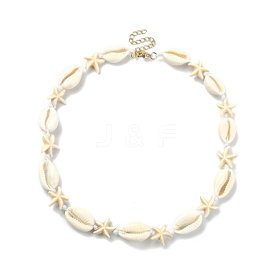 Natural Shell & Synthetic Turquoise Starfish Beaded Necklace with 304 Stainless Steel Clasps NJEW-TA00107-02-1