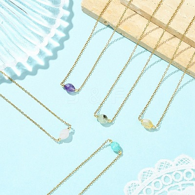 Natural Mixed Stone Faceted Oval Pendant 304 Stainless Steel Cable Chain Necklaces for Women NJEW-JN06226-1
