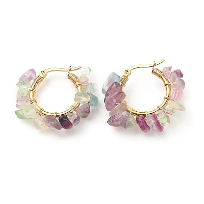 Natural Fluorite Chips Braided Hoop Earrings EJEW-JE04940-02-1