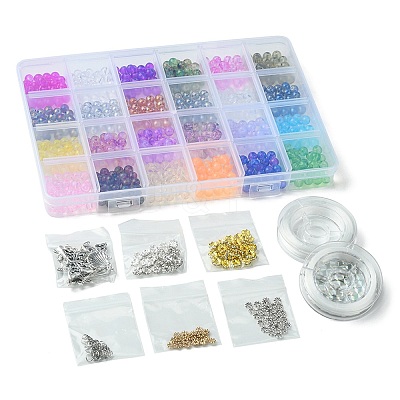 DIY Round Glass Imitation Opalite Beads & Alloy Pendants Bracelets Making Kits DIY-FS0006-39-1