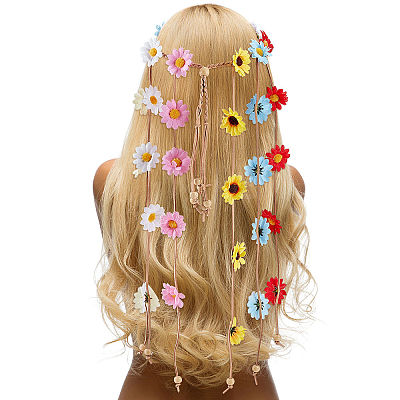 Cloth Sunflower Hippie Headband Floral Crown OHAR-WH0011-12B-1