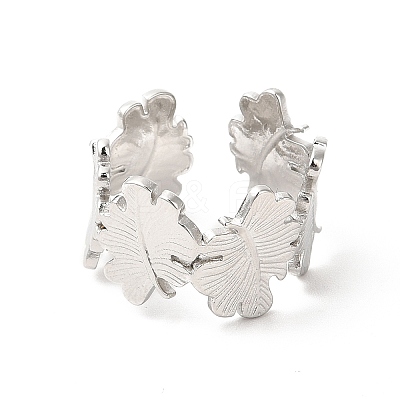 Non-Tarnish 304 Stainless Steel Maple Leaf Open Cuff Ring for Women RJEW-E063-18P-1