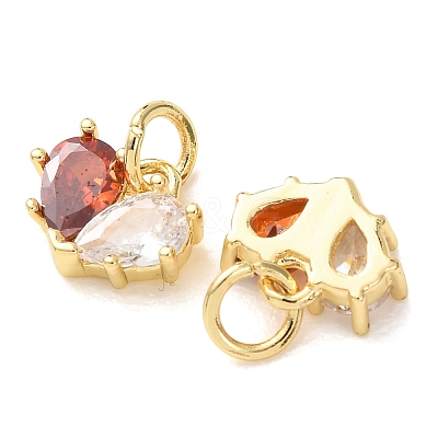 Valentine's Day Brass Micro Pave Orange Red Cubic Zirconia Charms CU-E003-17G-G-1