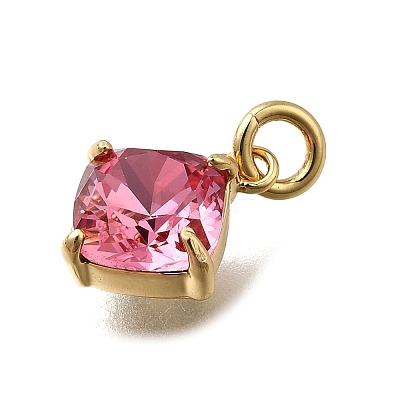 Rhombus Brass with Glass Charms KK-G525-02G-02-1