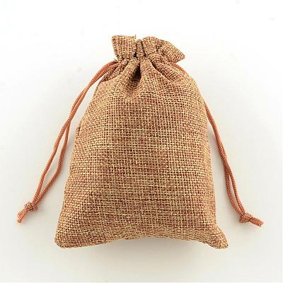 Polyester Imitation Burlap Packing Pouches Drawstring Bags ABAG-R004-14x10cm-03-1