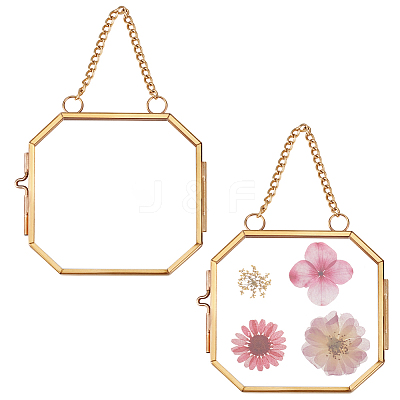 Octagon Brass Glass Hanging Photo Frame AJEW-WH0270-555A-1
