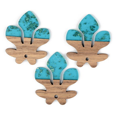 Transparent Resin & Walnut Wood Pendants RESI-S389-051A-B03-1