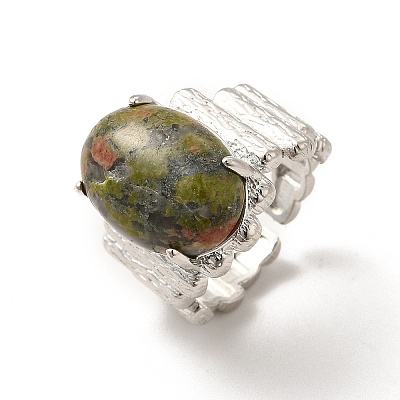 Natural Unakite Oval Open Cuff Ring RJEW-P082-03P-12-1