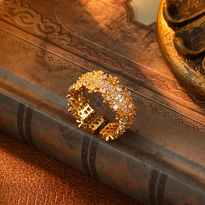 Brass Micro Pave Cubic Zirconia Cuff Rings for Women FS-WG742FB-01-1