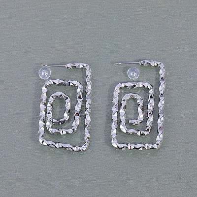 Spiral Rectangle Brass Stud Earrings CX5883-1