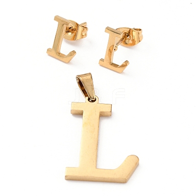 304 Stainless Steel Pendants and Stud Earrings Jewelry Sets SJEW-P099-12G-1