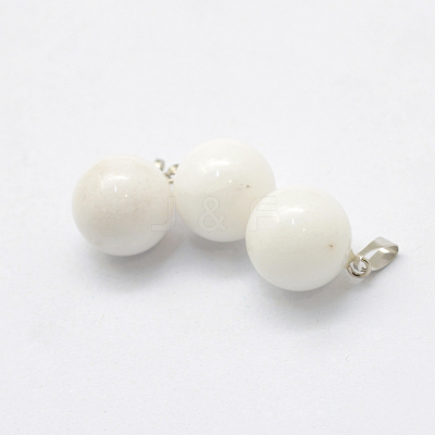 Round Natural White Jade Pendants G-Q434-11-1