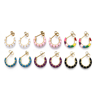 Enamel C-shape Stud Earrings EJEW-N052-05-1