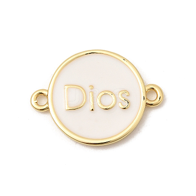 Brass Enamel White Flat Round Links KK-H267-110G-01-1