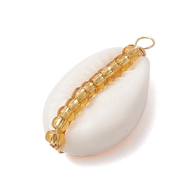 6Pcs 6 Styles Natural Cowrie Shell & Glass Seed Beads Pendants PALLOY-JF02759-05-1