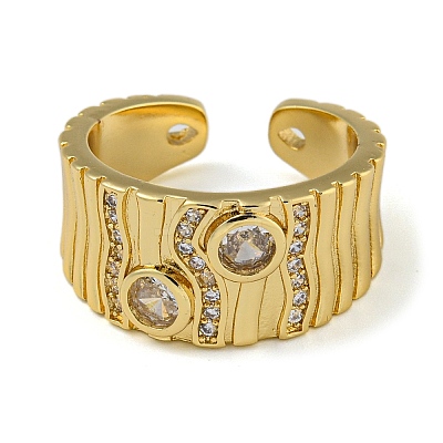 Brass Micro Pave Clear Cubic Zirconia Open Cuff Rings RJEW-Z050-14G-1