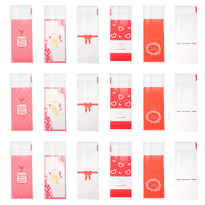 120Pcs 6 Styles Valentine's Day Rectangle Plastic Cellophane Bags OPC-TA0001-06-1