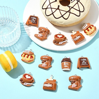 24Pcs 6 Styles Coffee Theme Opaque Resin Pendants RESI-YW0006-18-1