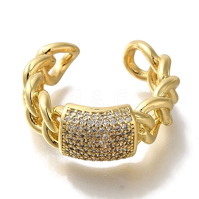 Rack Plating Rectangle Brass Clear Cubic Zirconia Open Cuff Rings RJEW-S411-13G-1