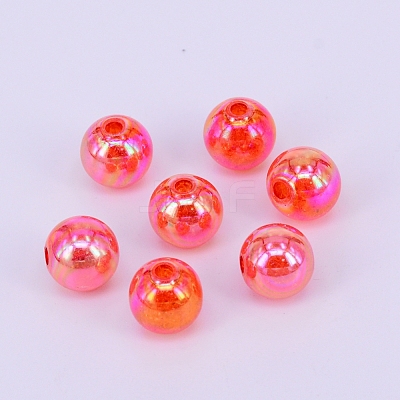 Electroplate Crackle Acrylic Beads CCG-WH0001-10mm-07-1