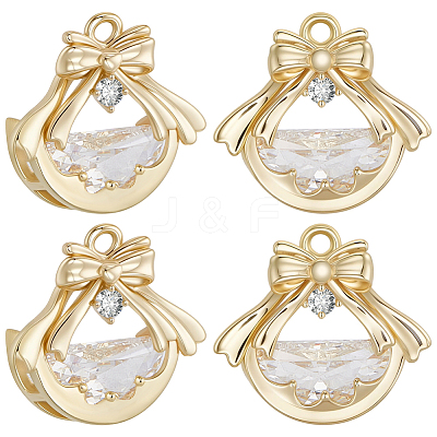 6Pcs Brass Micro Pave Clear Cubic Zirconia Pendants KK-BBC0020-48-1