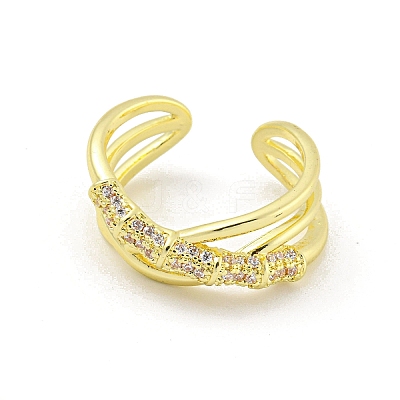 Cross Brass Micro Pave Clear Cubic Zirconia Open Cuff Rings RJEW-G309-40G-1