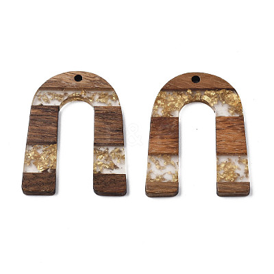 Transparent Resin & Waxed Walnut Wood Pendants RESI-Q211-02A-1