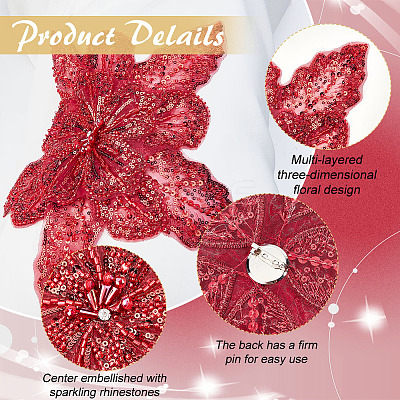 3D Flower Polyester Sequin Brooches for Backpack Clothes JEWB-WH0030-63B-1