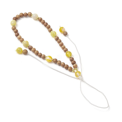 Dyed Natural Banded Agate & Wood Round Beaded Phone Hand Strap Chains HJEW-JM03365-01-1