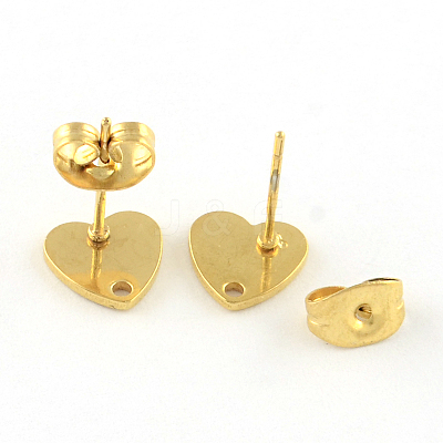304 Stainless Steel Heart Stud Earring Findings STAS-R063-37G-1