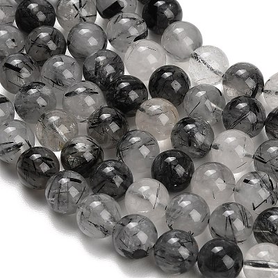 Natural Black Tourmalinated Quartz Beads Strands GG-CBA20C8-A01-8MM-1