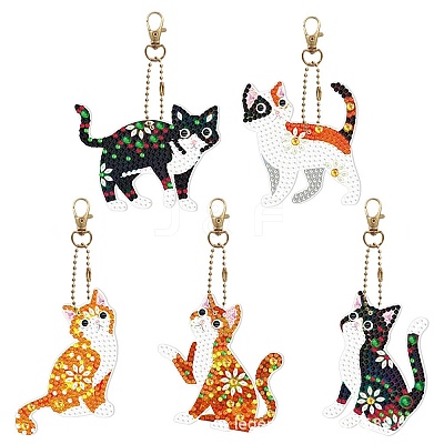 Cat DIY Diamond Painting Keychain Kits WG85124-01-1