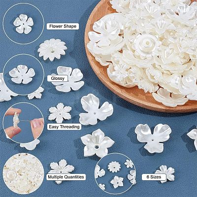 120Pcs 6 Style Flower ABS Plastic Imitation Pearl Bead Caps OACR-NB0001-41-1